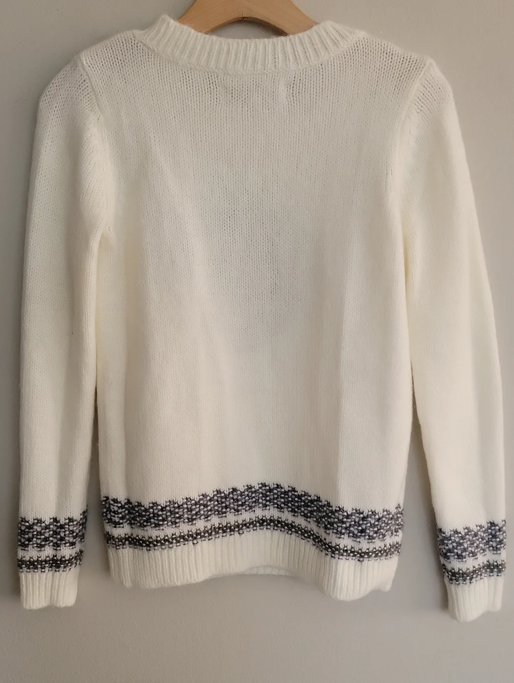 LOFT NWT Cream Crewneck Sweater with Gray Fair Isle Motif Wool Blend Size XS